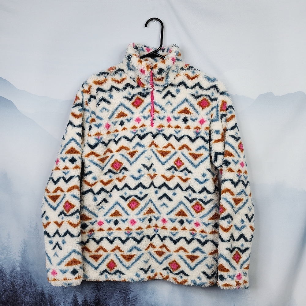 Eddie Bauer Quarter Zip Fleece Aztec Print Long Sleeve Pullover XS